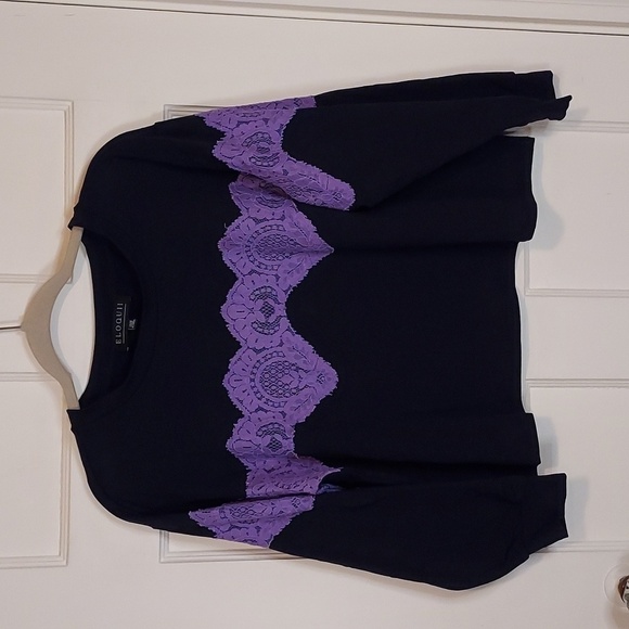 Eloquii Lace Embellished Long Sleeved Cropped Top - Picture 1 of 16